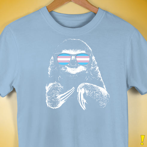 Pride Sloth Transgender Flag Sunglasses Premium Unisex T-Shirt - Baby Blue